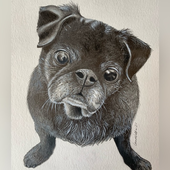 Pug dogs handpainted earrings dangle OOAK - Picture 3 of 3